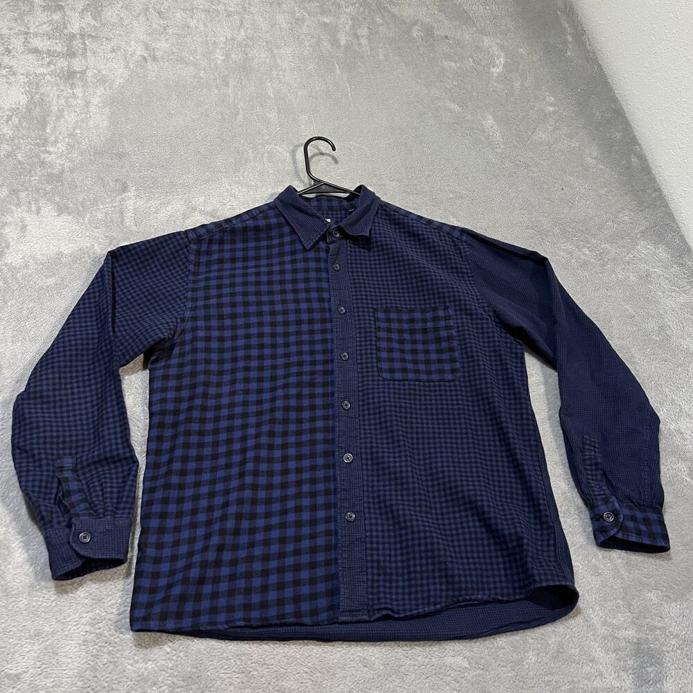 Uniqlo Shirt Mens Medium Blue Plaid Flannel Button Up Long Sleeve Pocket Gingham